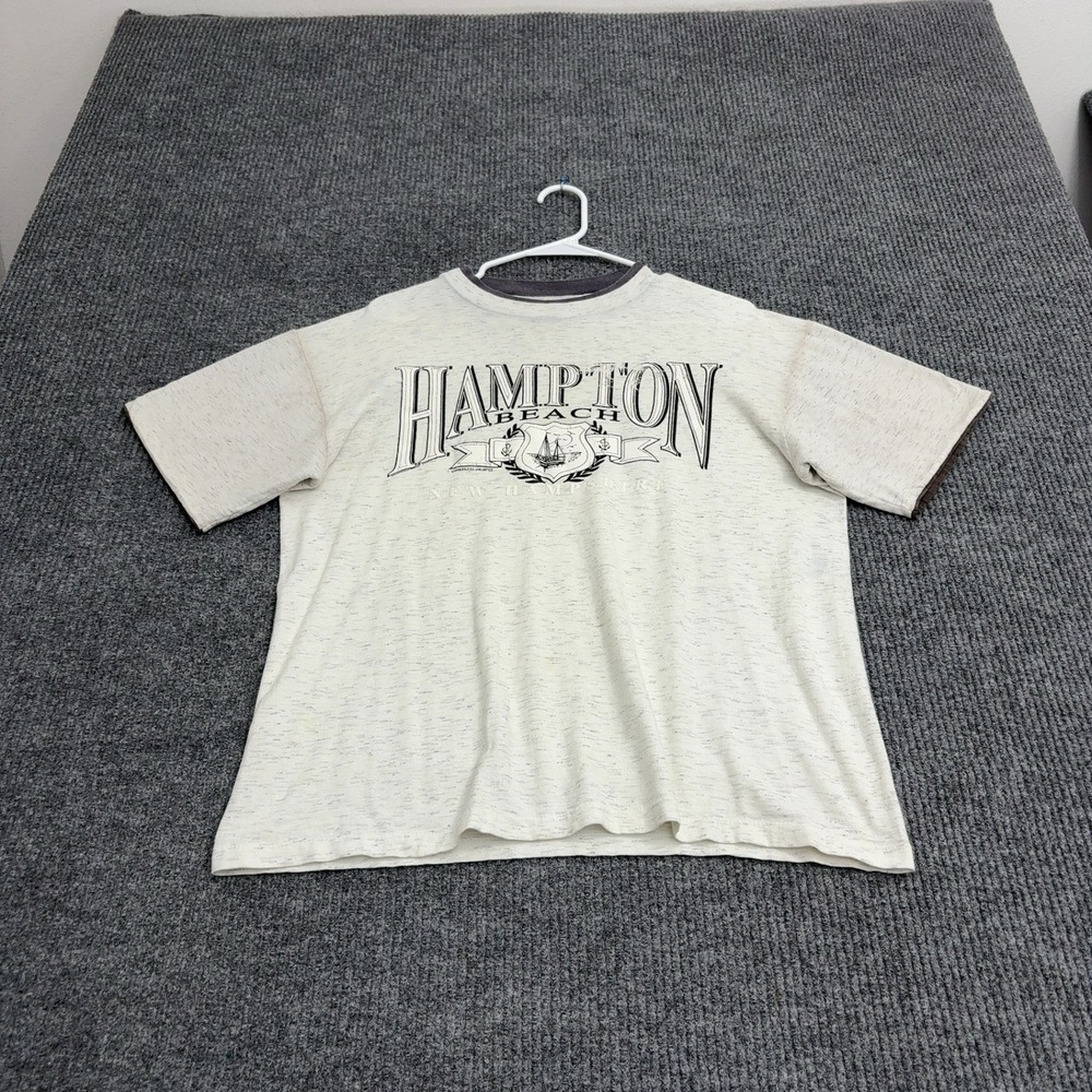 Vintage Hampton Beach Surfer Teez T Shirt L Gray Cotton Graphic Souvenir 90s USA